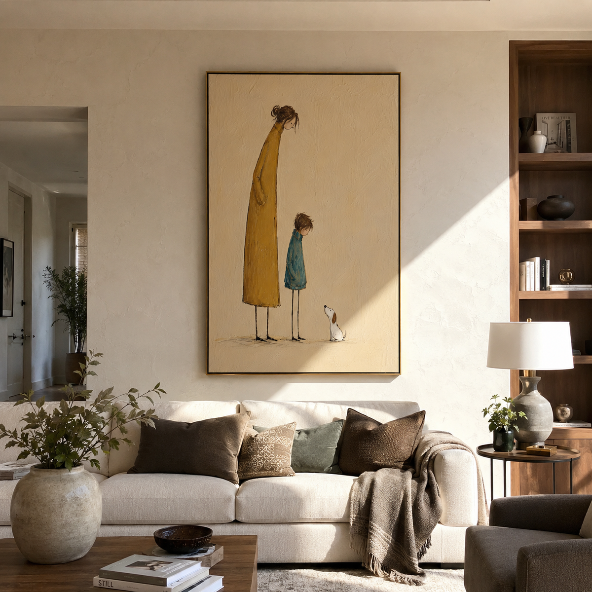 Tall Coat Small Wonders displayed with natural materials and quiet decor