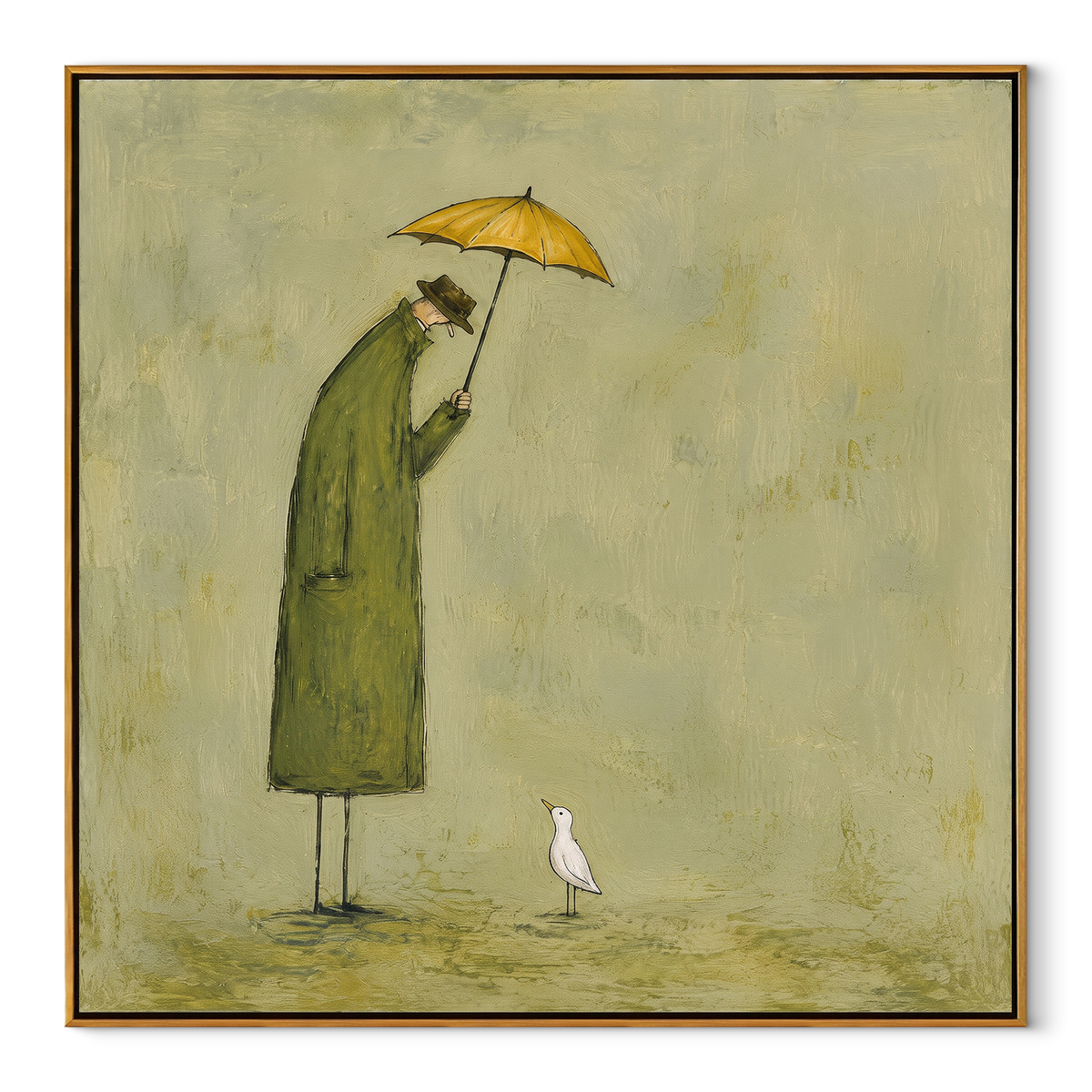 Umbrella Above White Duck vertical painting in a wood frame on a white background