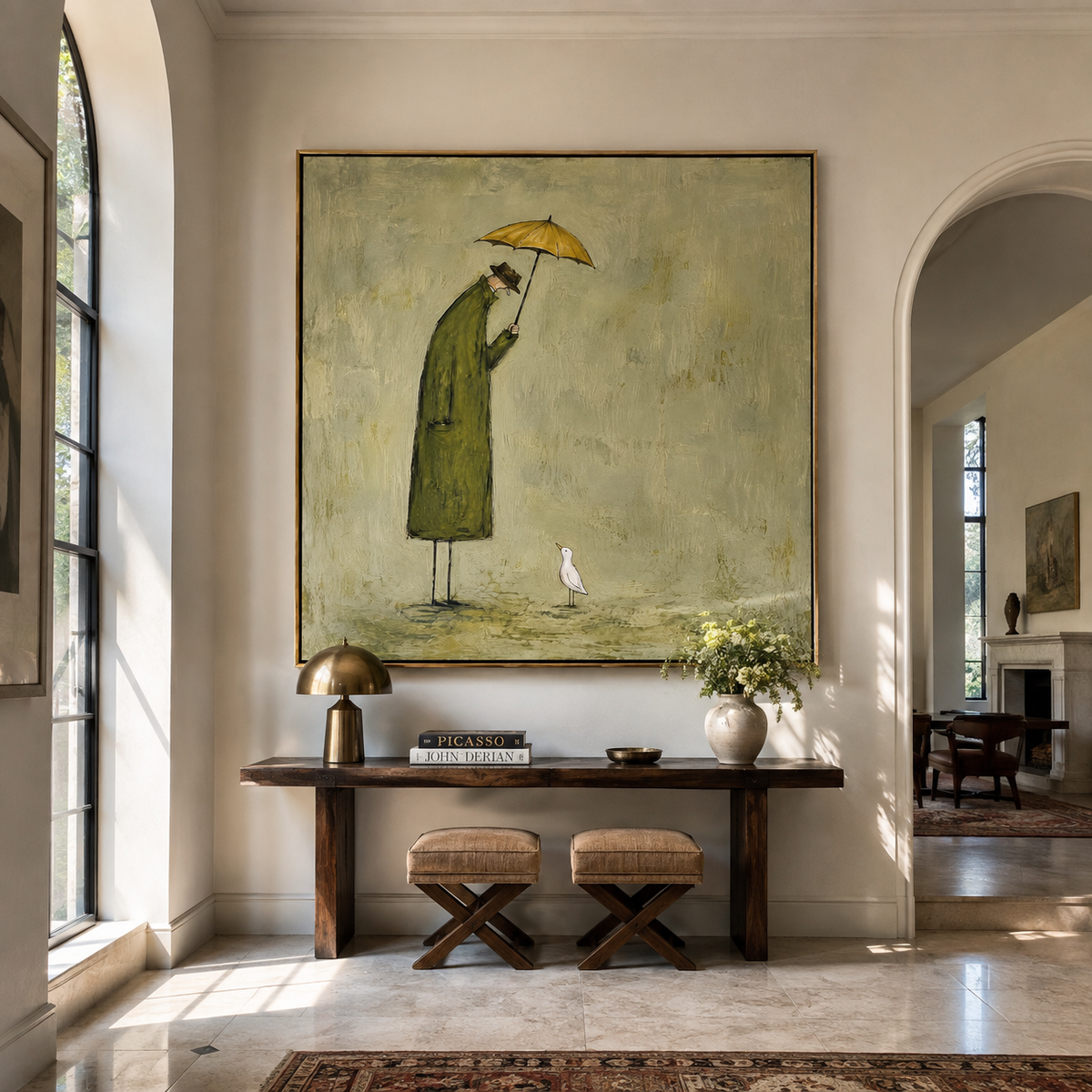 Umbrella Above White Duck people and pets wall art above contemporary furnishings