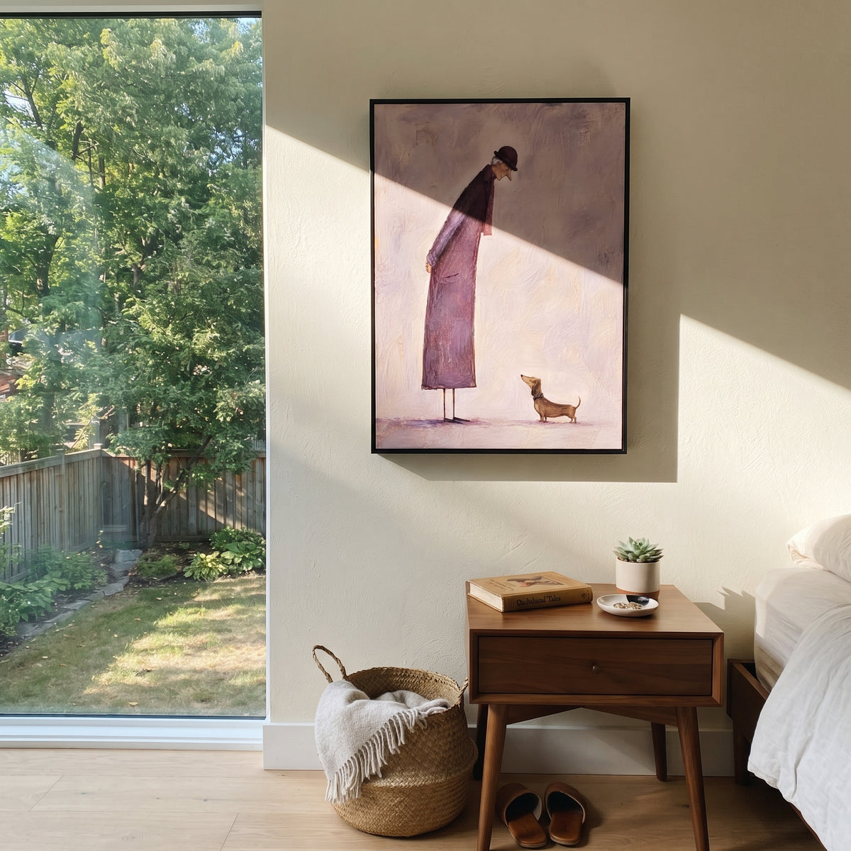 Purple Coat Bends Kindly displayed with natural materials and quiet decor