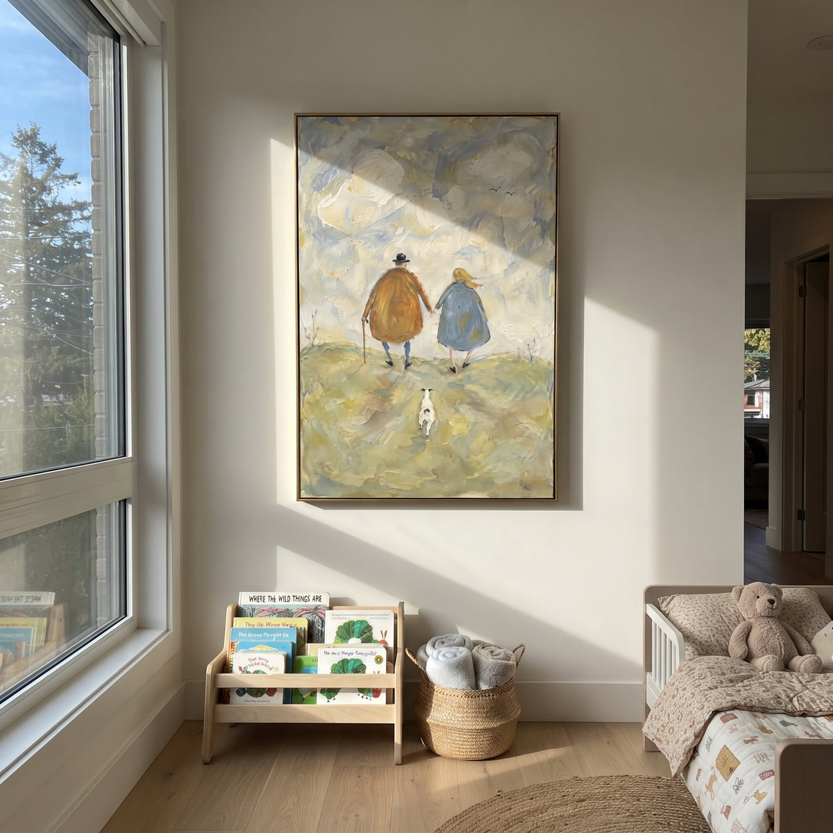 Winter Path for Three people and pets wall art in a contemporary room