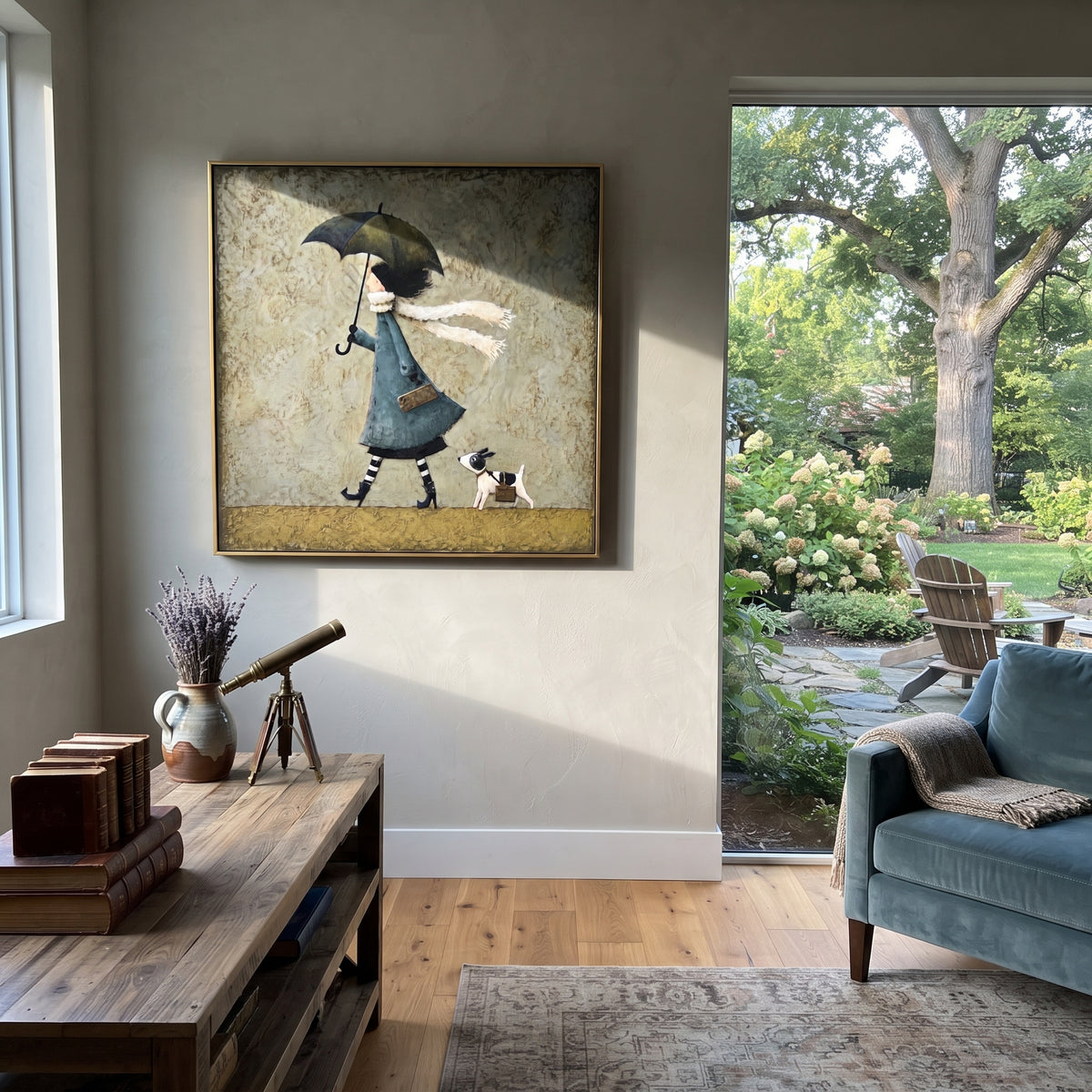 Wind Carries Their Scarves artwork styled as a warm interior focal point