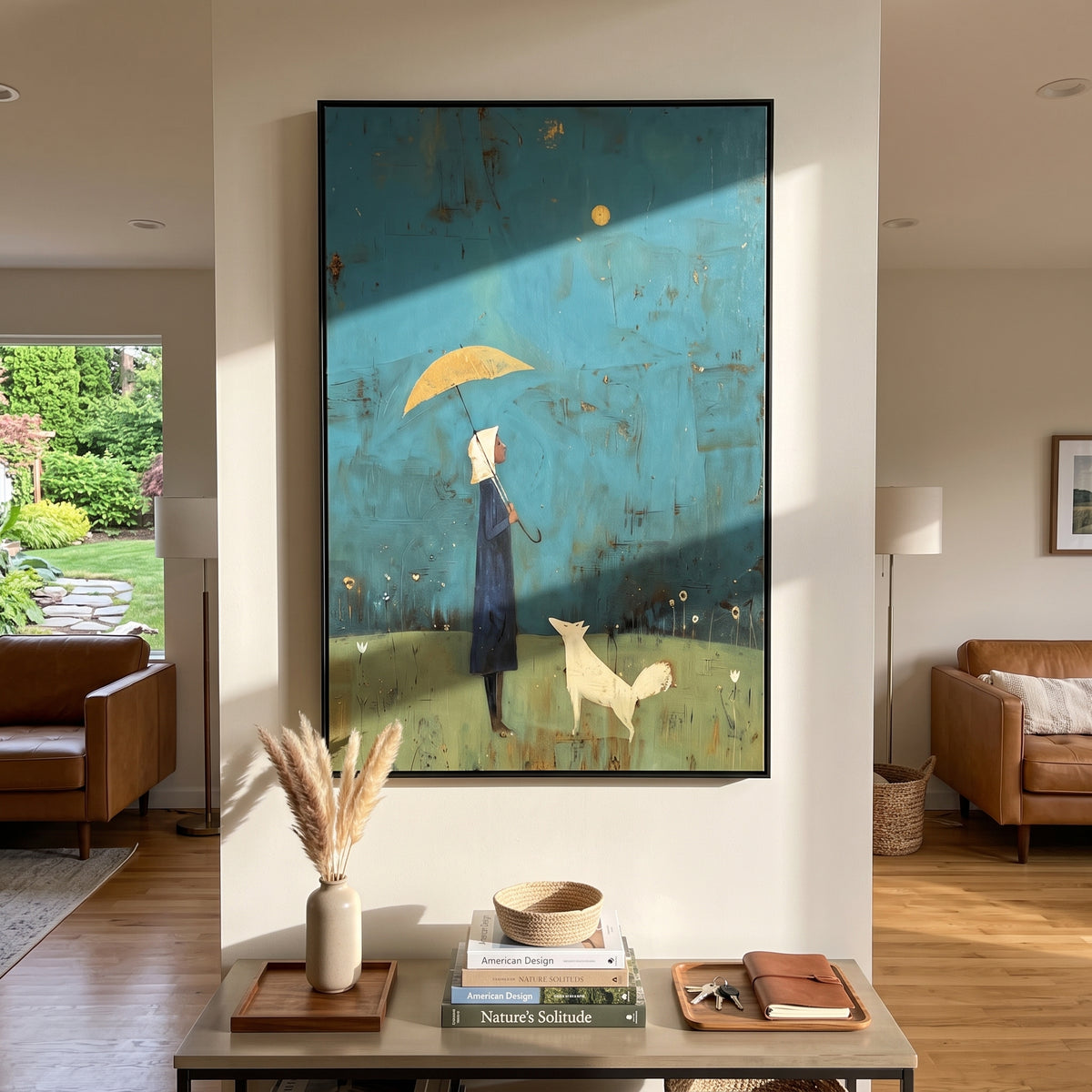Moonlit Umbrella White Hound people and pets wall art in a contemporary room