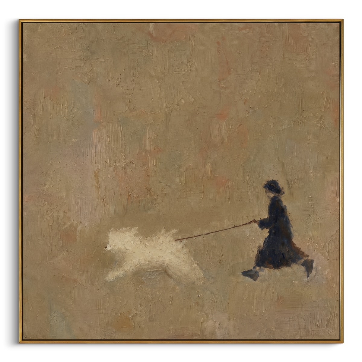 Pale Field Long Leash square painting in a wood frame on a white background