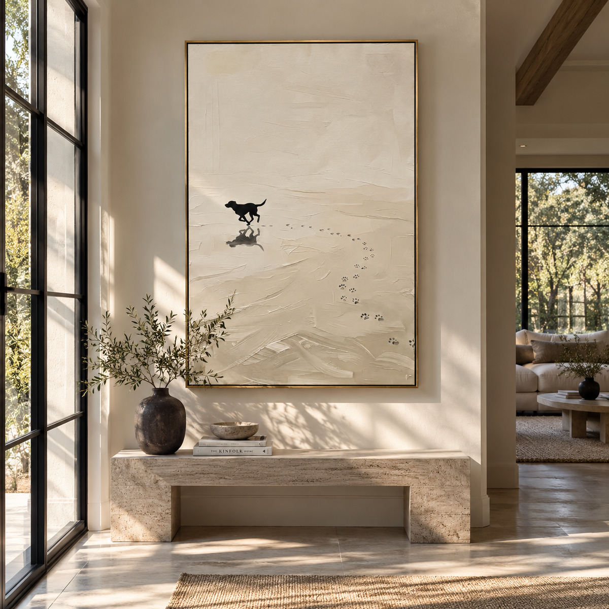Black Dog Finds Snow people and pets wall art in a contemporary room