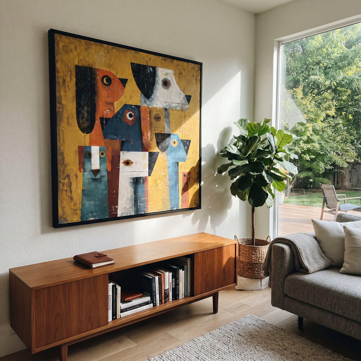 Bright Faces Stand Together artwork styled as a warm interior focal point