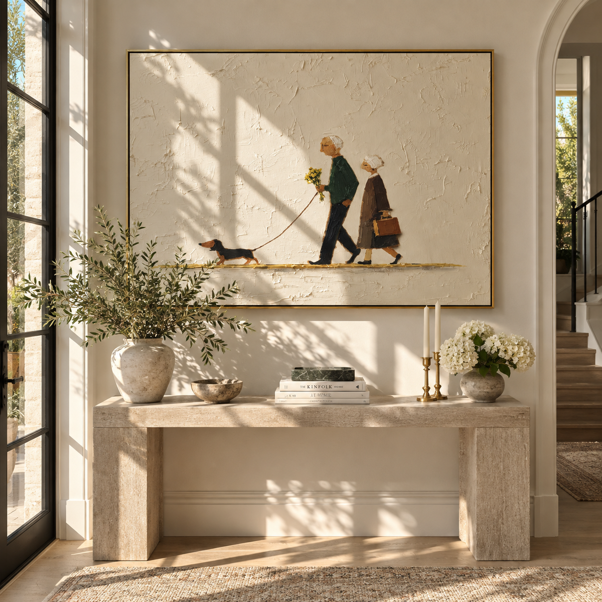 Flowers Follow Old Friends artwork styled as a warm interior focal point