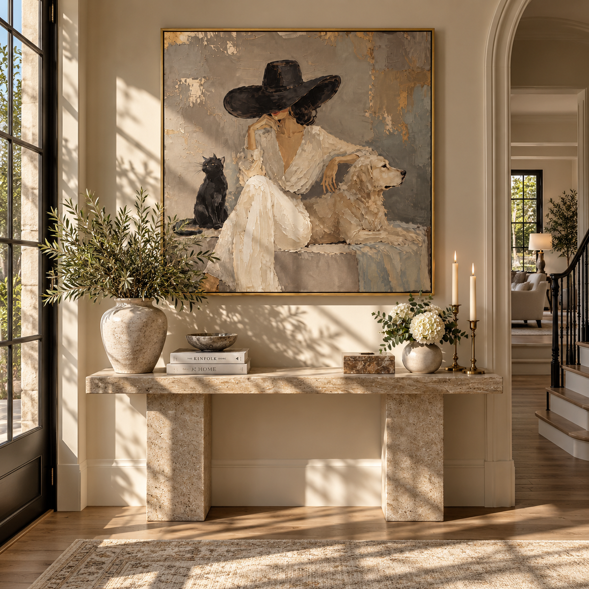 Wide Brim Loyal Pair painting displayed above modern furnishings