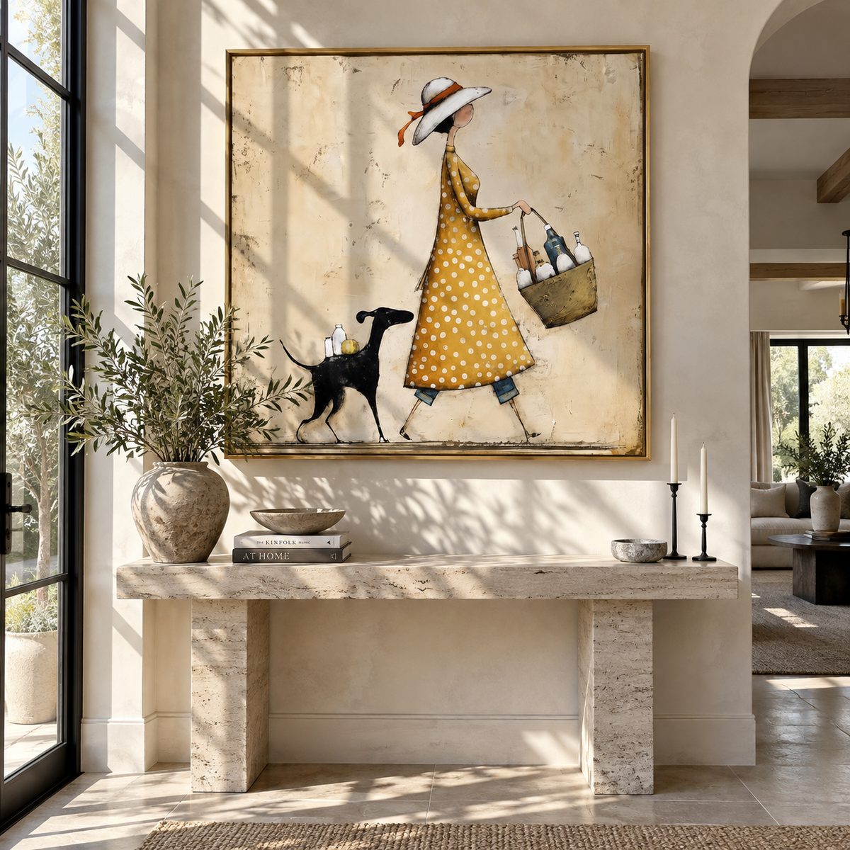 Market Walk with Hound displayed with natural materials and quiet decor