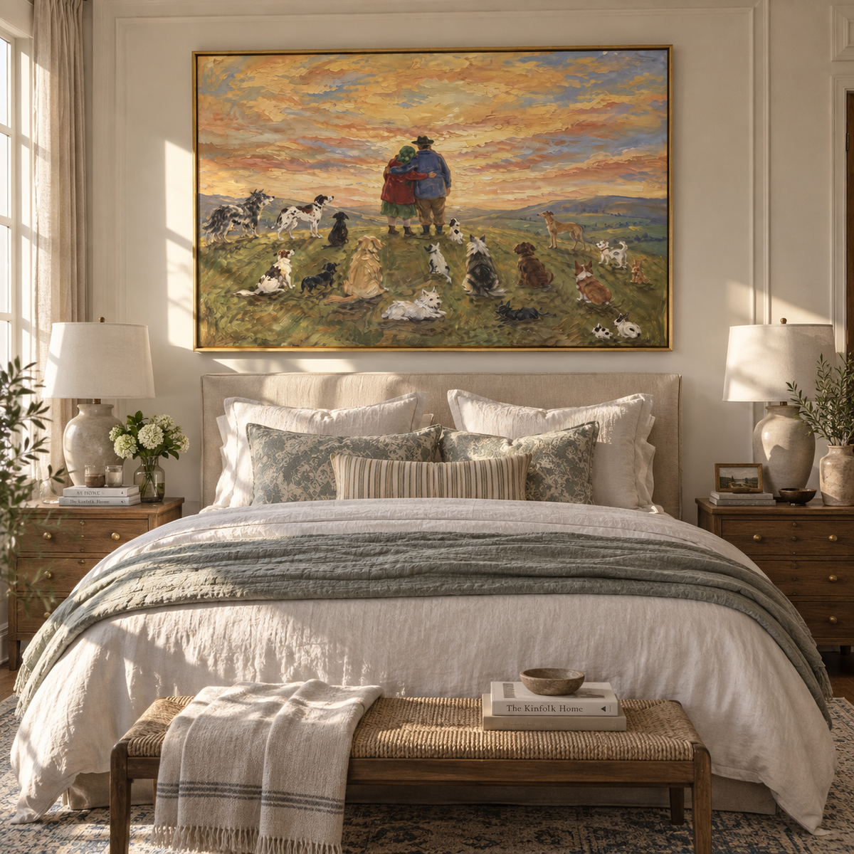 Sunset Gathering of Hounds artwork styled as a warm interior focal point