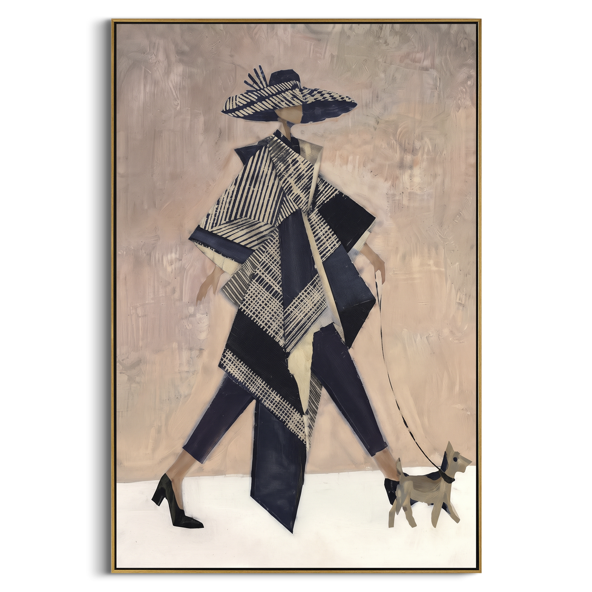 Geometry Walks with Grace vertical painting in a wood frame on a white background