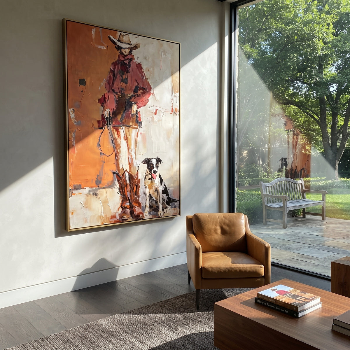 Red Cowboy Keeps Watch displayed with natural materials and quiet decor