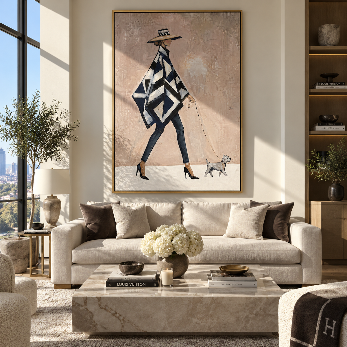Patterned Cape Tiny Companion people and pets wall art in a contemporary room