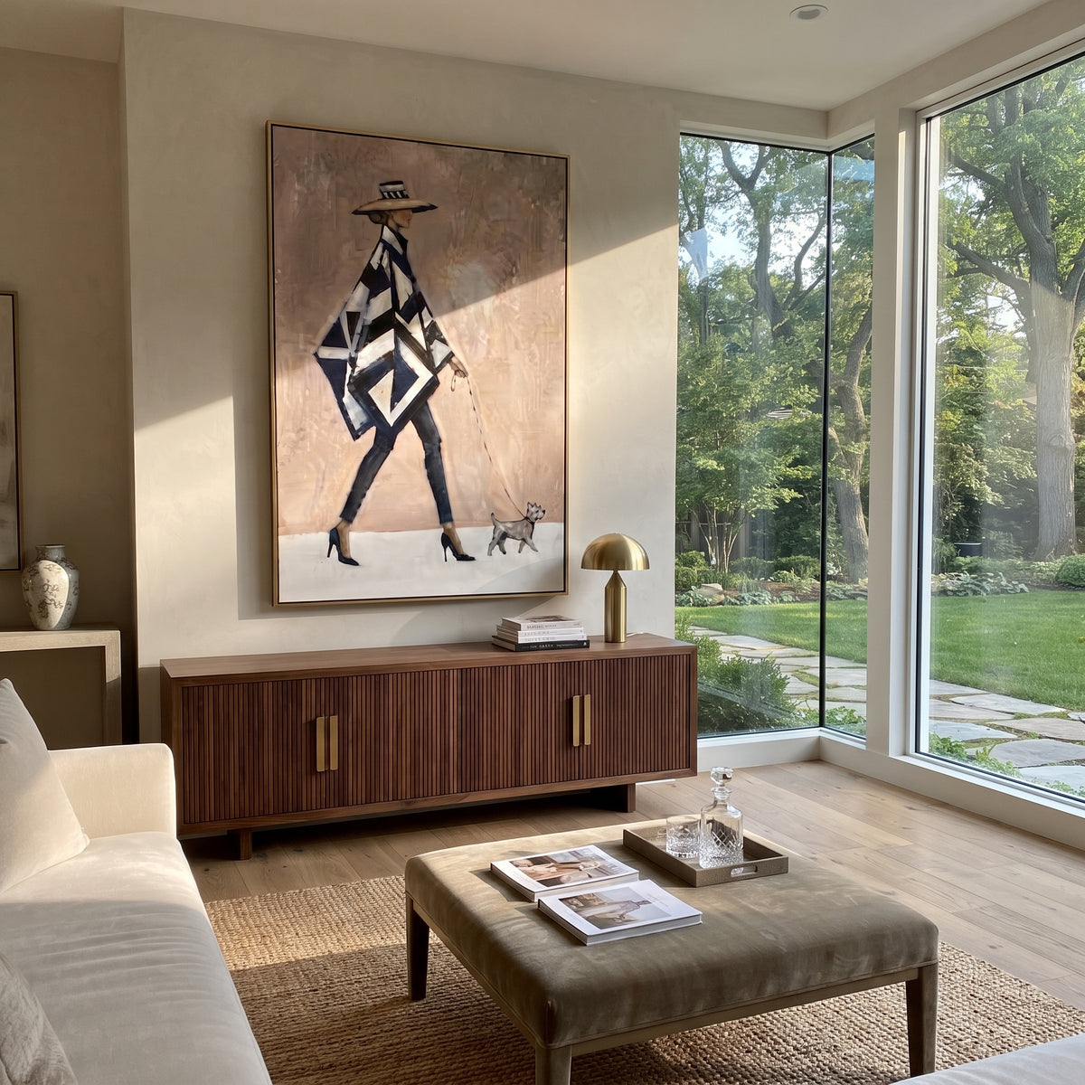 Patterned Cape Tiny Companion painting displayed above modern furnishings
