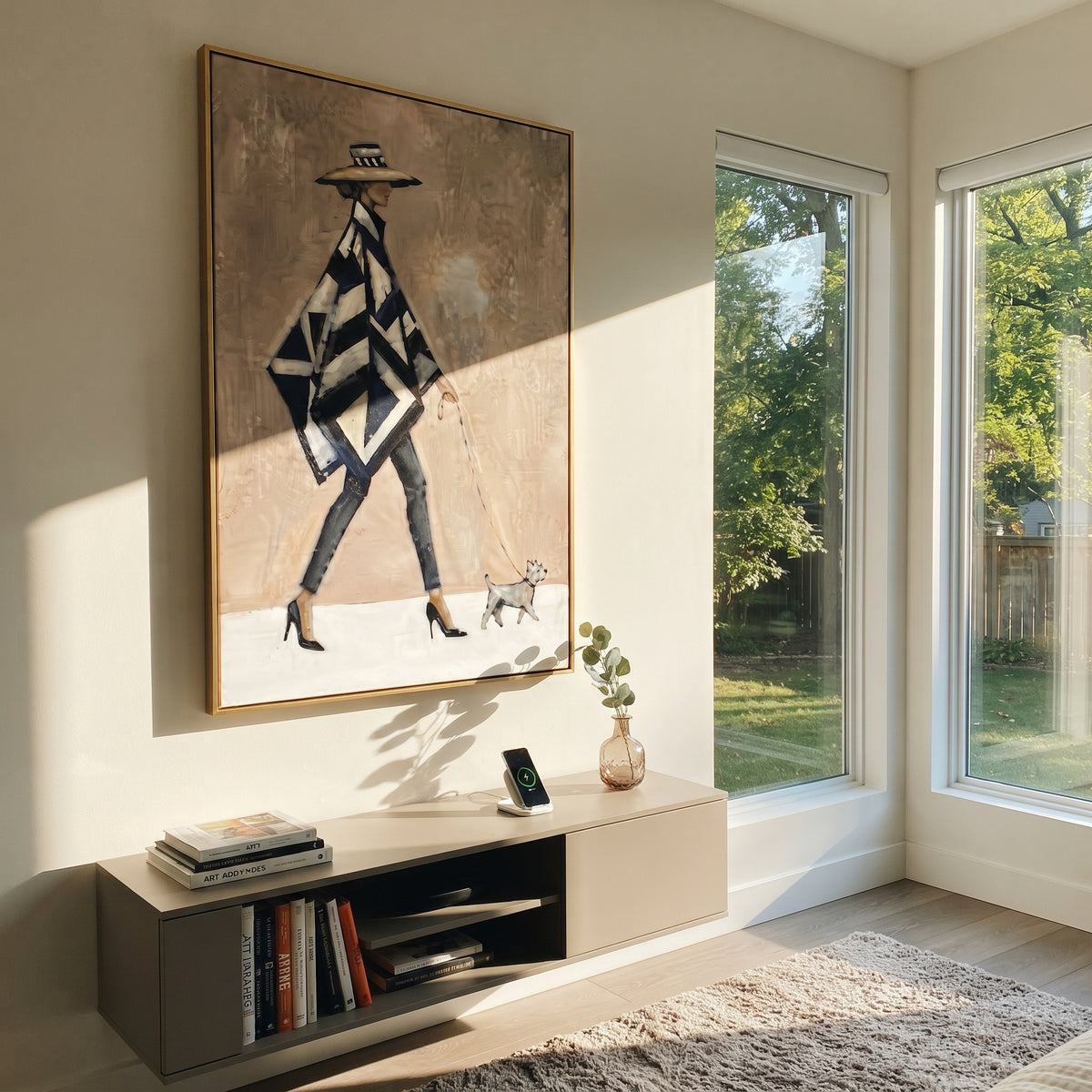 Patterned Cape Tiny Companion artwork styled as a warm interior focal point