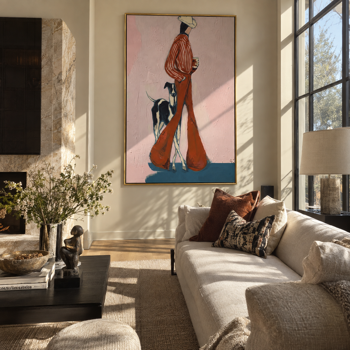 Rust Stripes Long Shadow people and pets wall art in a contemporary room