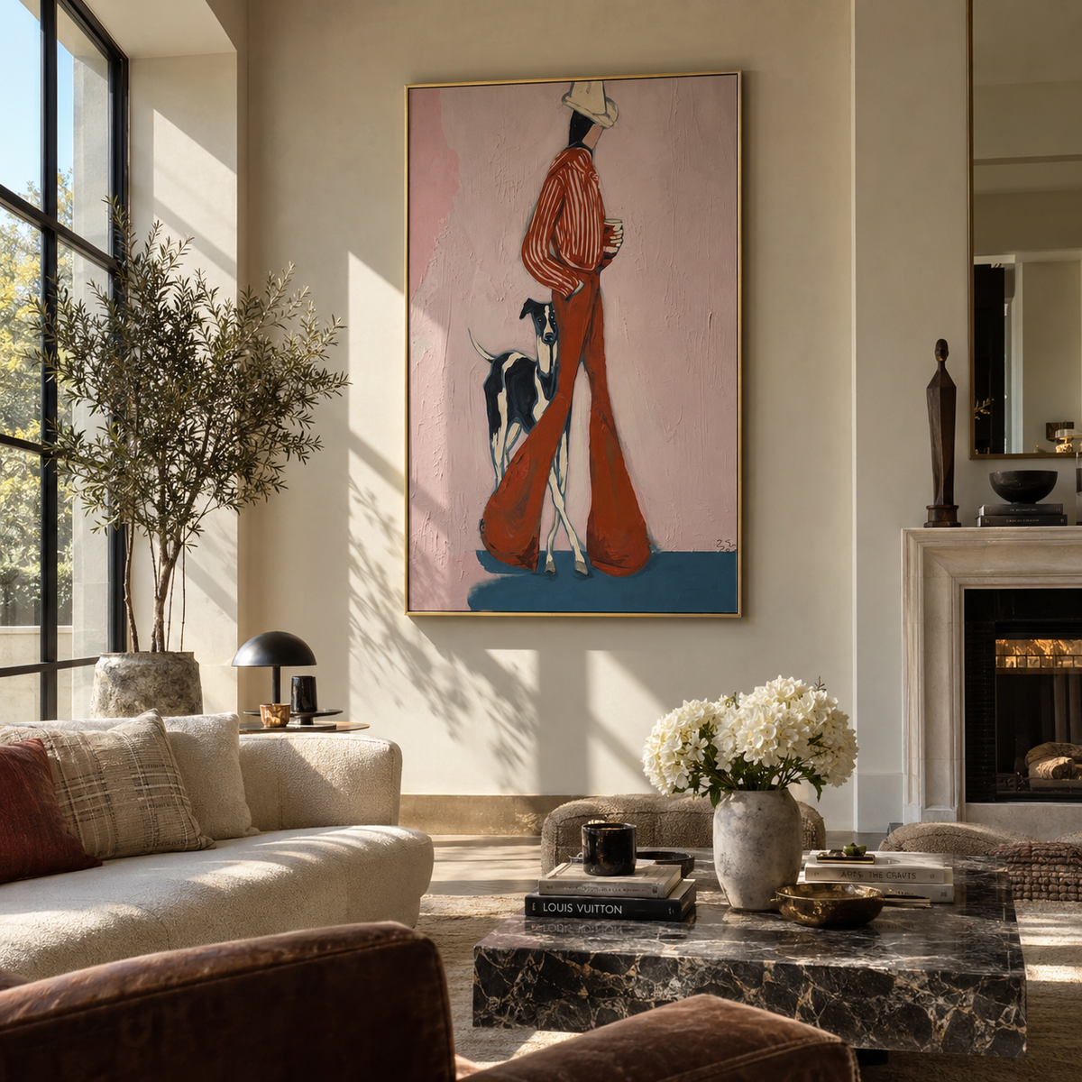 Rust Stripes Long Shadow artwork styled as a warm interior focal point