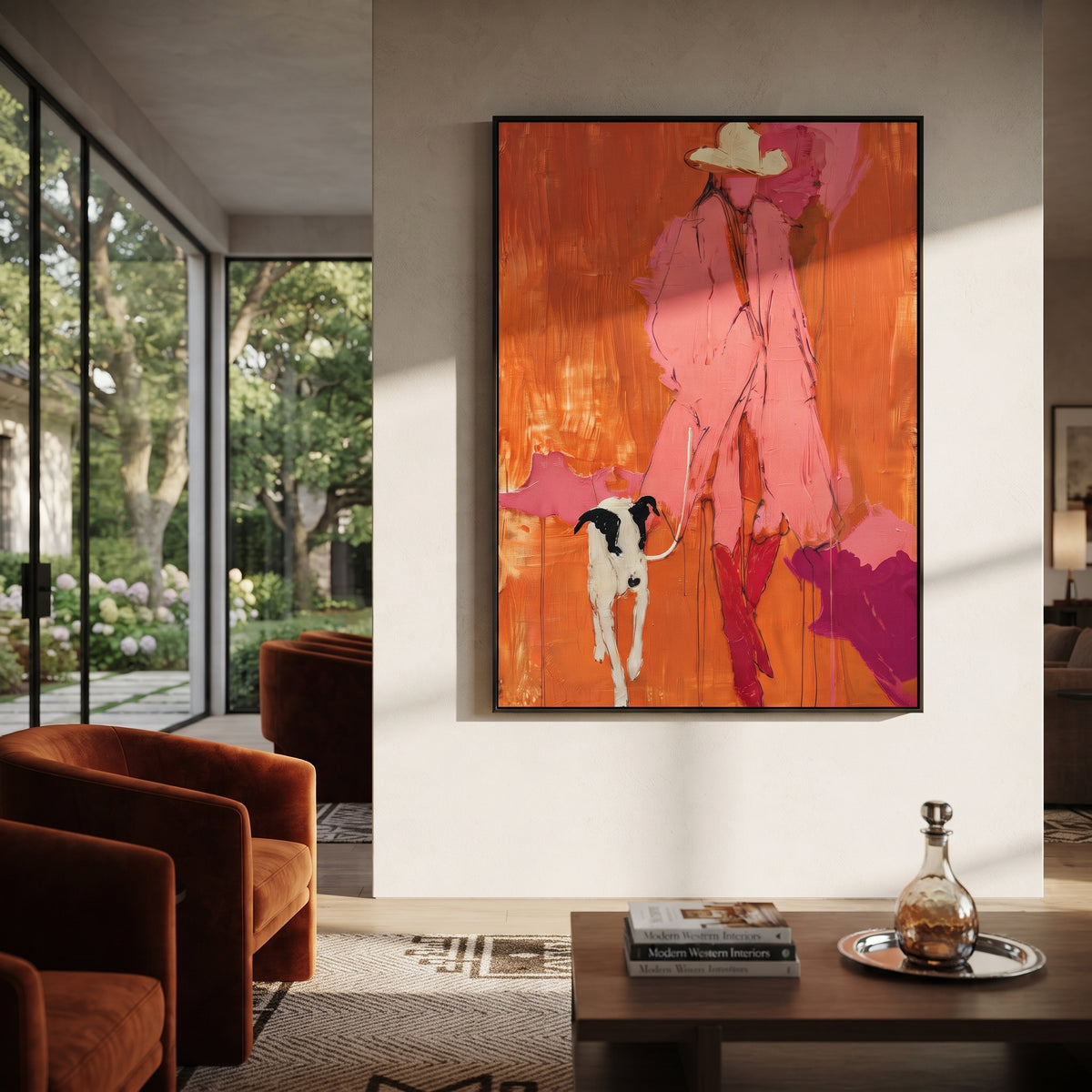 Pink Cowboy Leads Home people and pets wall art in a contemporary room