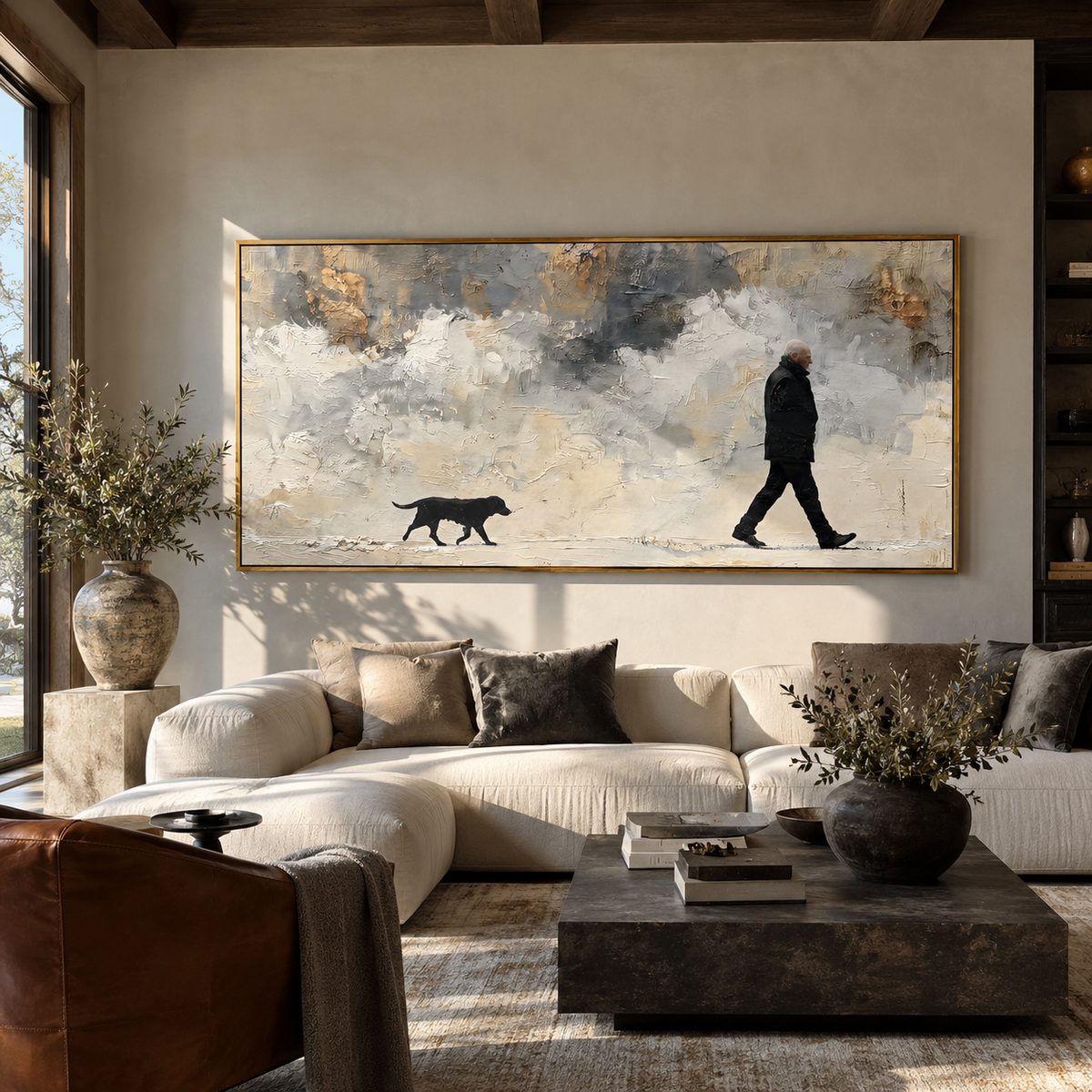 Snow Walk in Silence people and pets wall art in a contemporary room