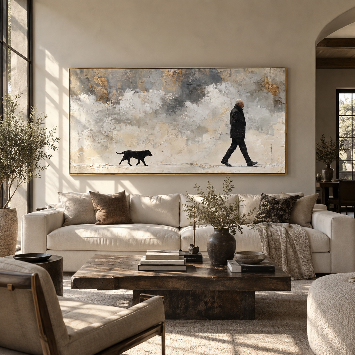 Snow Walk in Silence artwork styled as a warm interior focal point