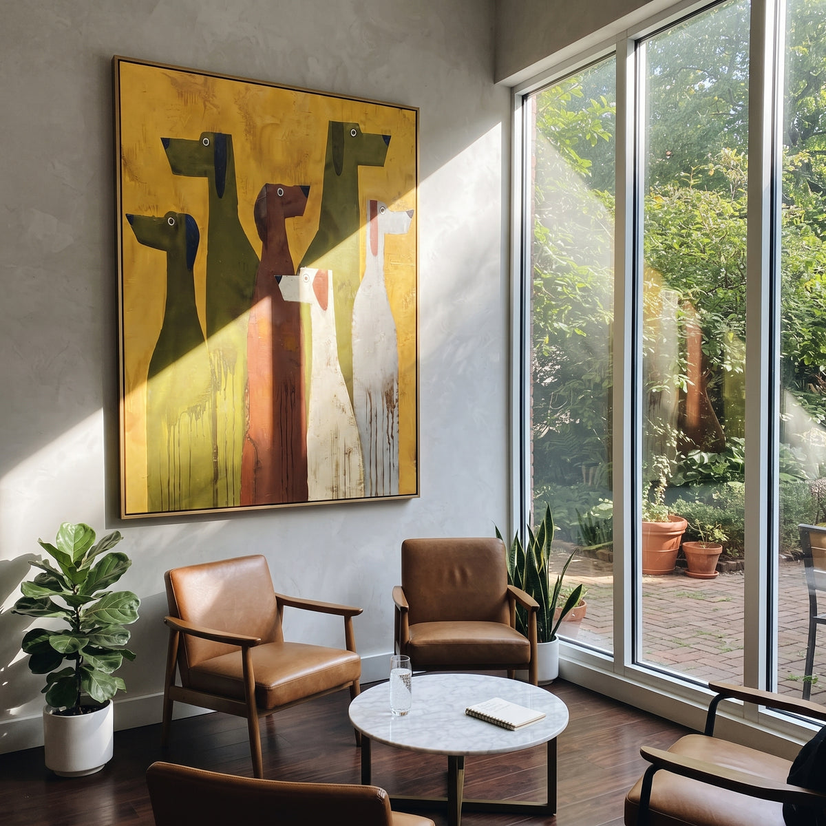 Tall Hounds Hold Color people and pets wall art in a contemporary room