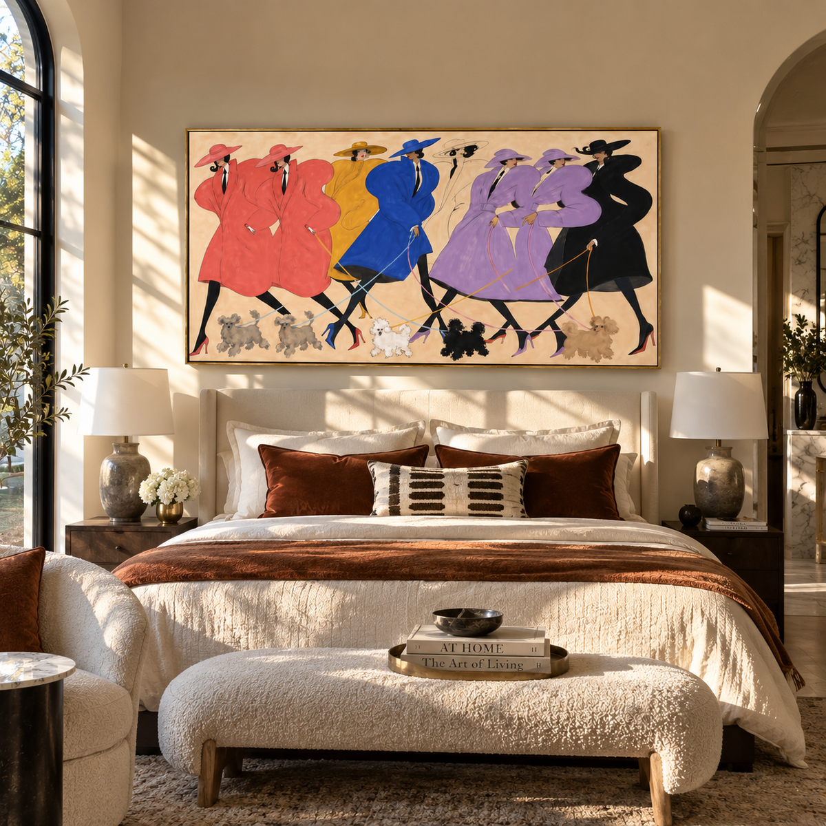 Sunday Parade of Companions people and pets wall art in a contemporary room