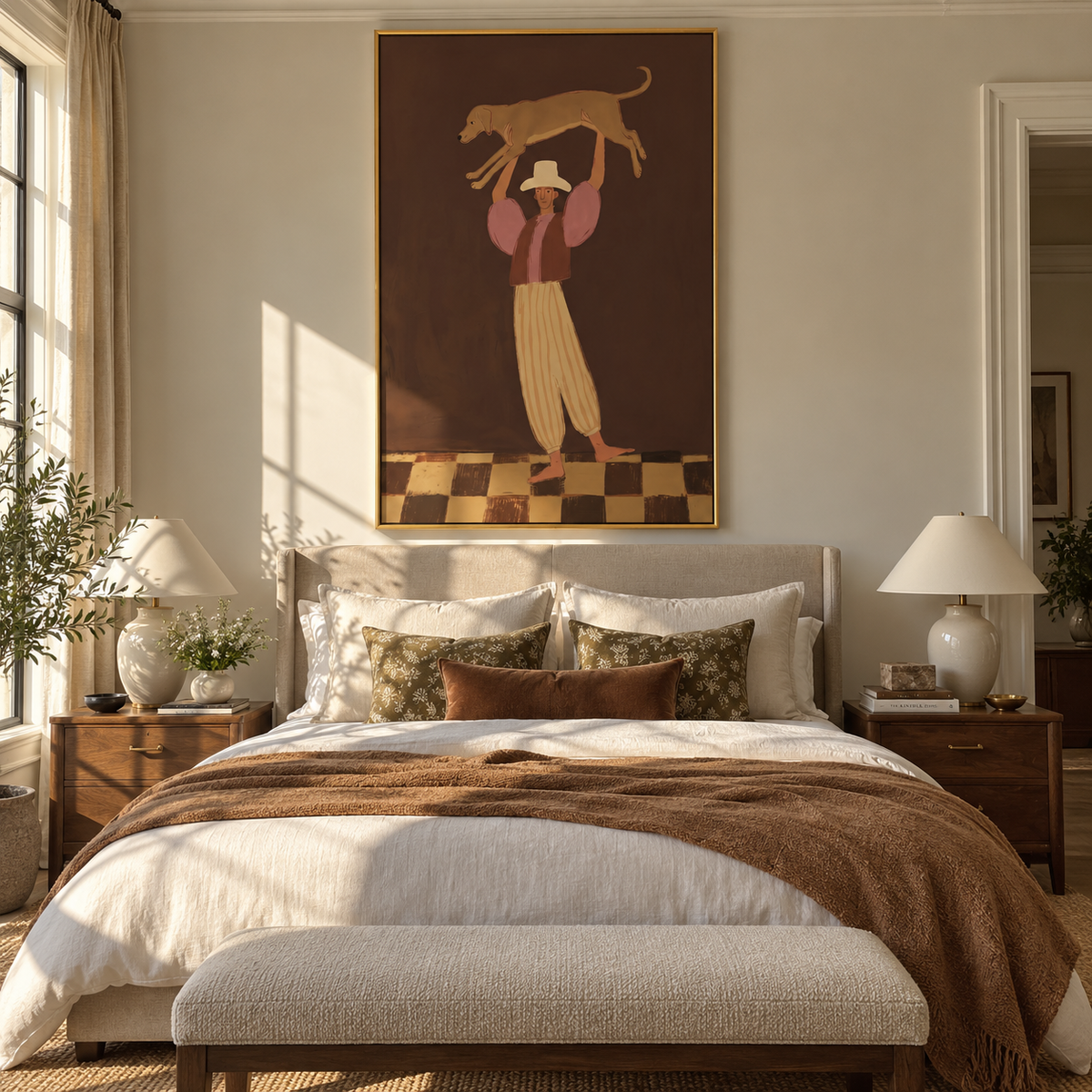Big Cat Above Courage artwork styled as a warm interior focal point