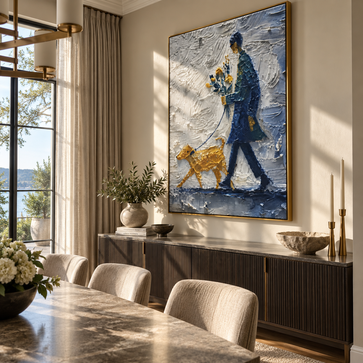 Flowers Lead Rainy Steps artwork styled as a warm interior focal point