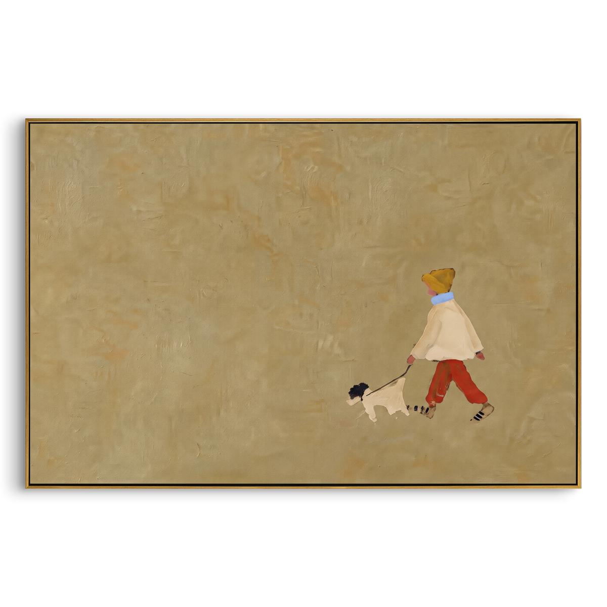 Tiny Walk Open Ground horizontal painting in a wood frame on a white background