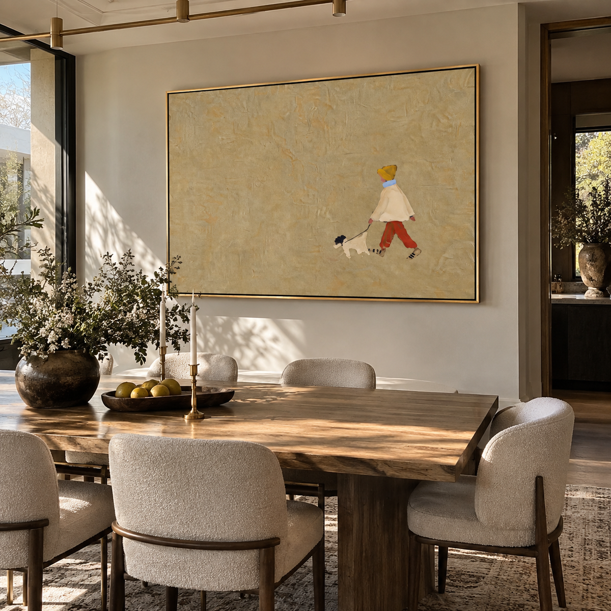 Tiny Walk Open Ground people and pets wall art in a contemporary room