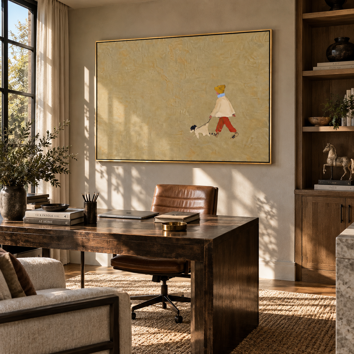 Tiny Walk Open Ground painting displayed above modern furnishings