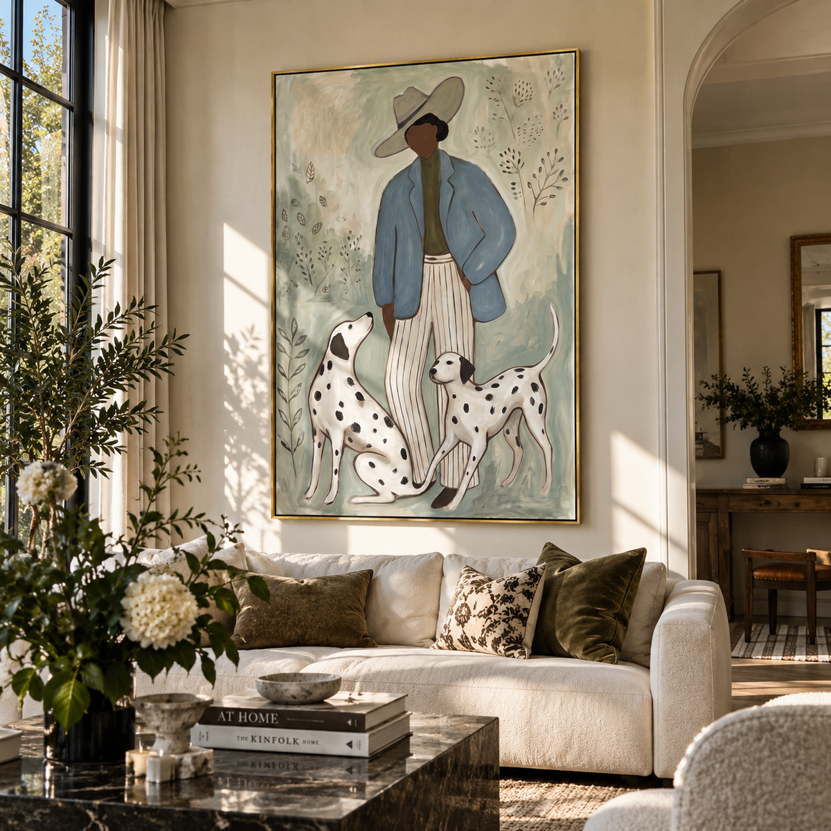 Blue Coat Spotted Pair people and pets wall art in a contemporary room