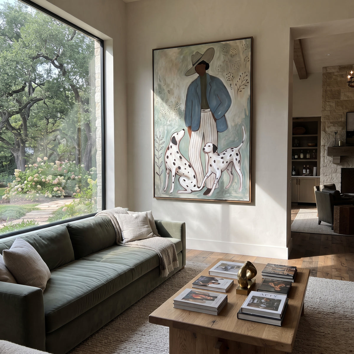 Blue Coat Spotted Pair artwork styled as a warm interior focal point