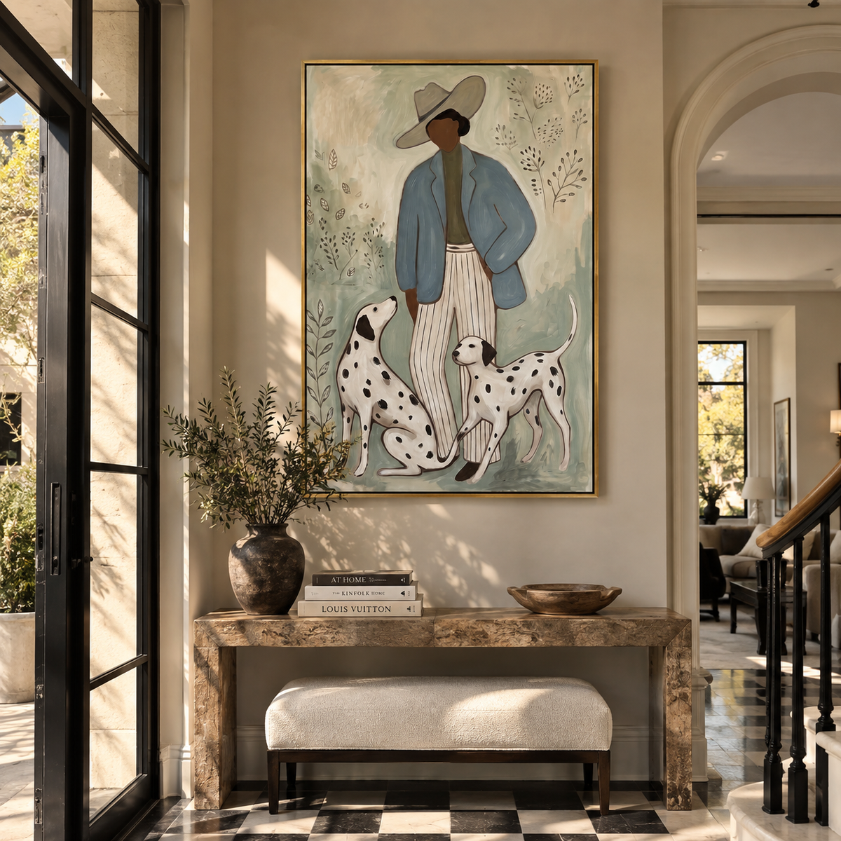 Blue Coat Spotted Pair displayed with natural materials and quiet decor