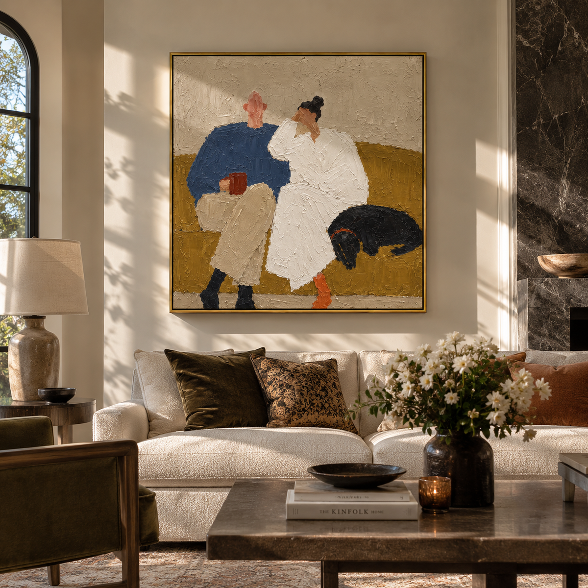 Quiet Couple Black Hound artwork styled as a warm interior focal point