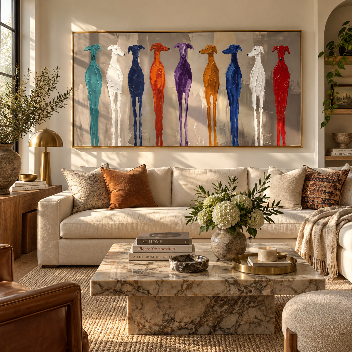 Many Hounds Stand Proud artwork styled as a warm interior focal point