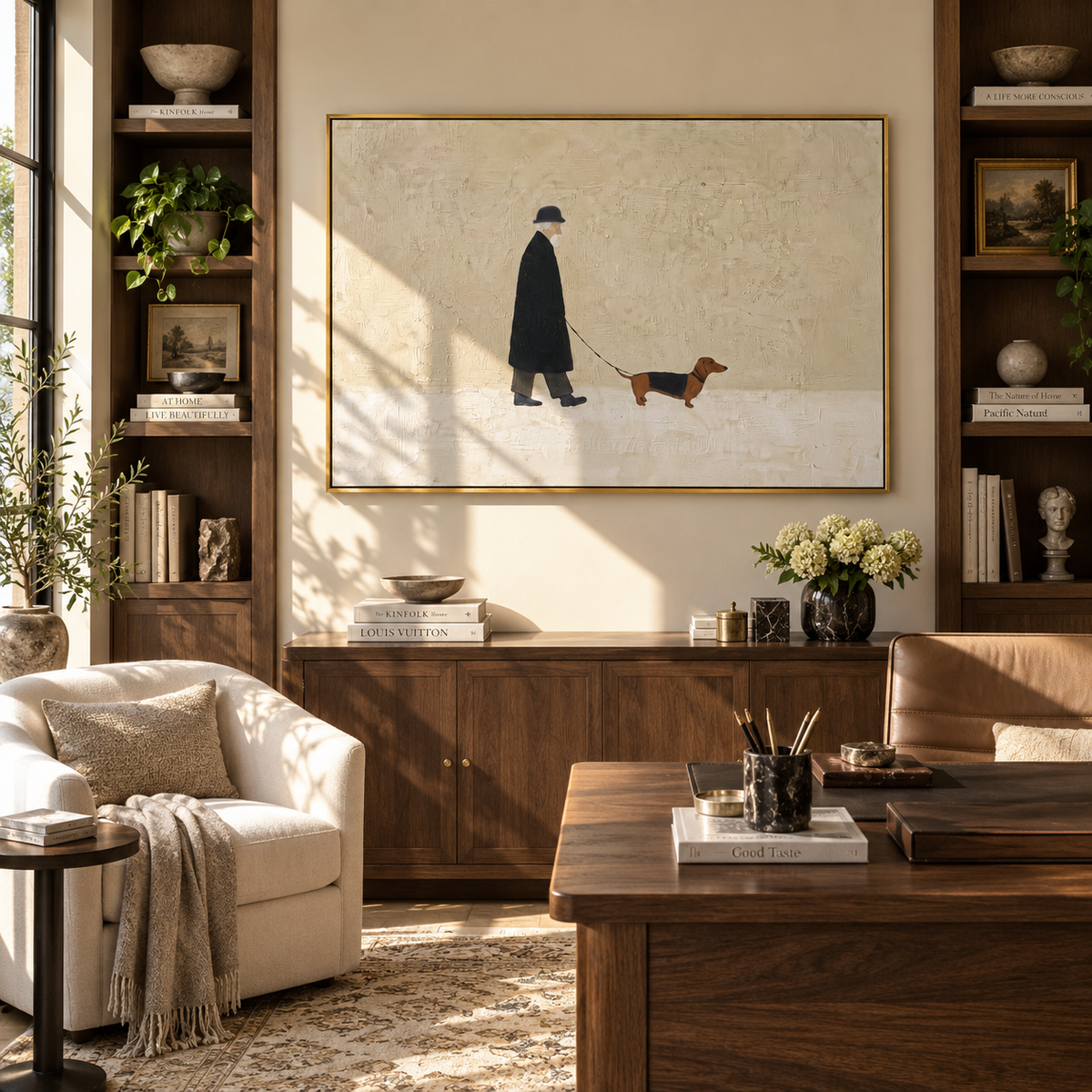 Dachshund Walks Pale Road displayed with natural materials and quiet decor