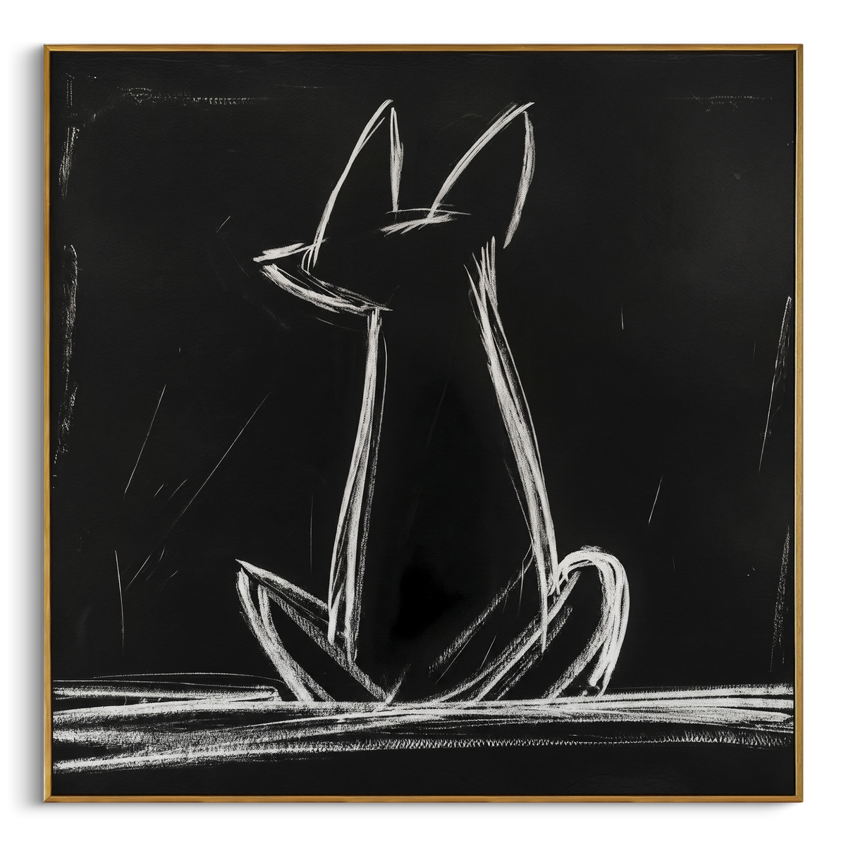 Chalk Hounds Sit Together square painting in a wood frame on a white background
