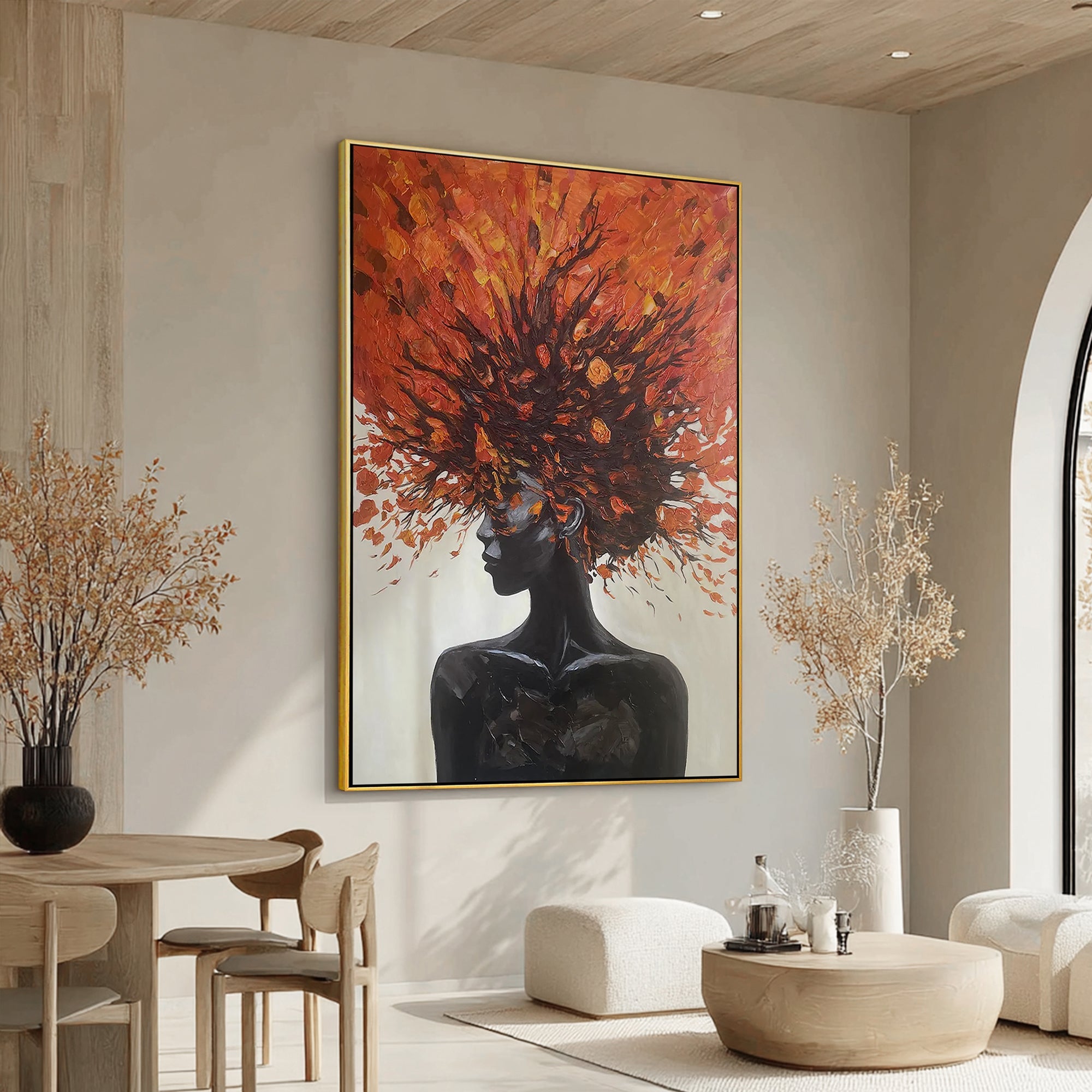 Ember Spirit – Heavy Texture Orange & Gold Palette Knife Portrait Painting | Portrait Art