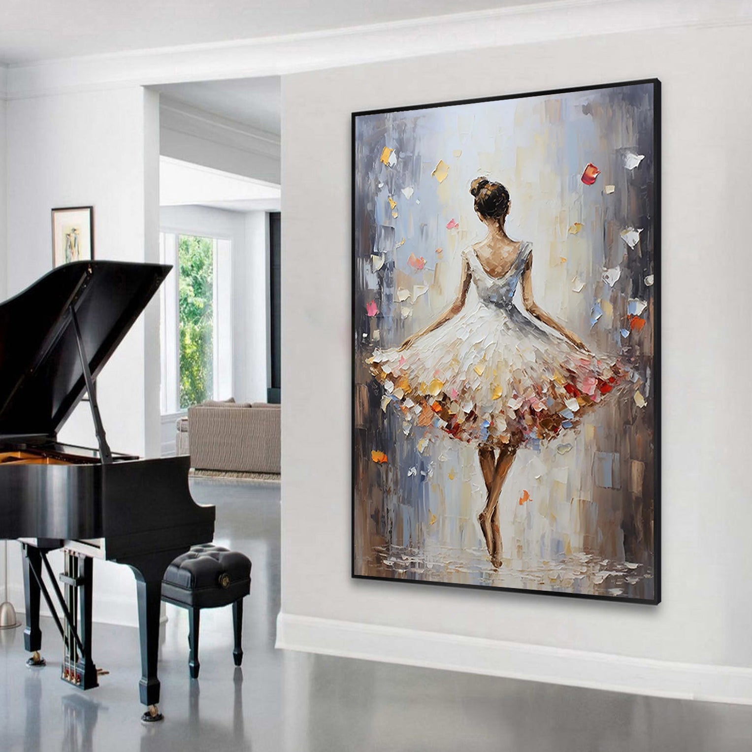 Vibrant Ballerina – Hand-Painted Dancer Figure Floral Skirt 3D Palette Knife Portrait Painting | Vibrant Botanical Living Room & Dining Room Art
