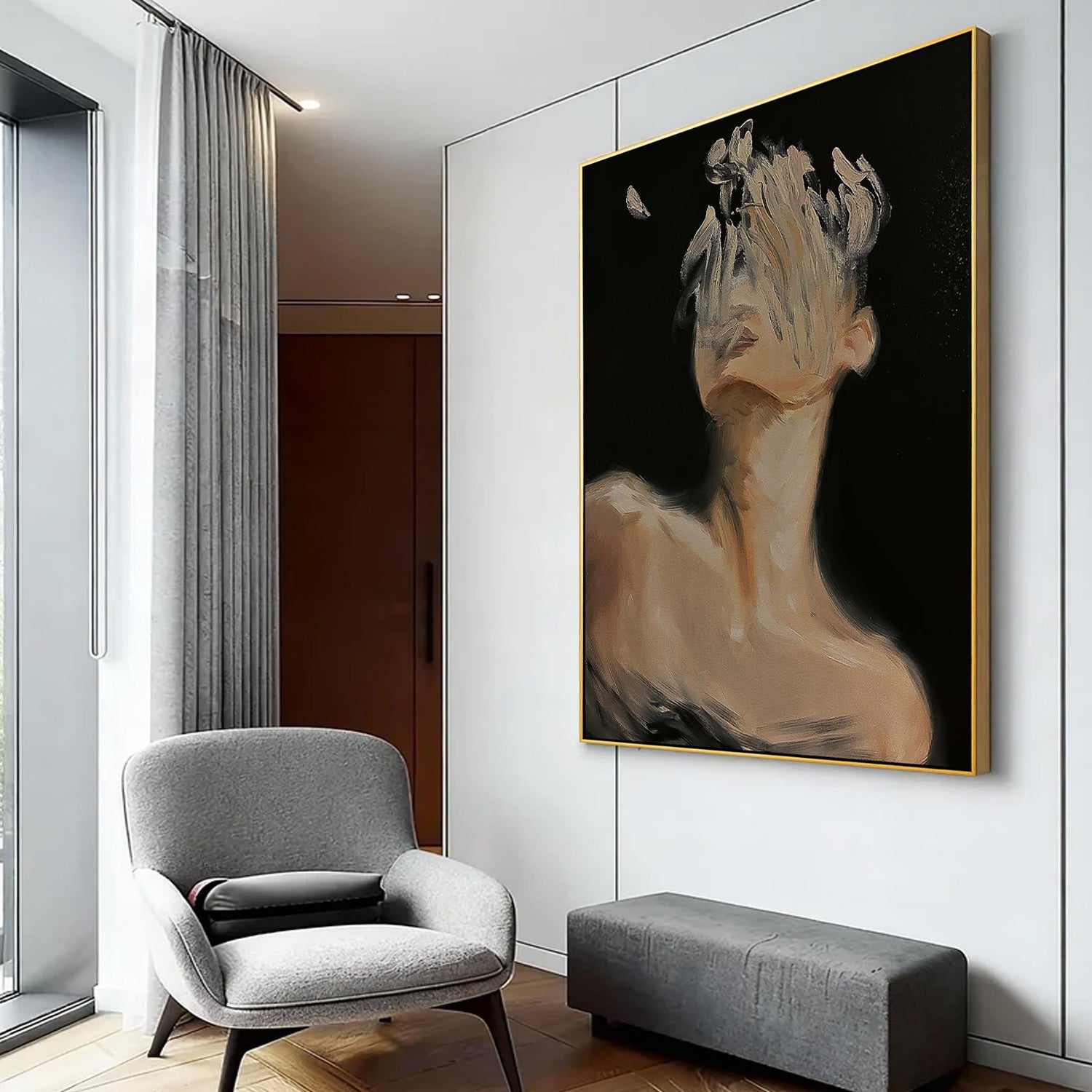 Noir Reflection – Heavy Texture Palette Knife Face Portrait Painting | Modern Noir Portrait Living Room & Hotel Art
