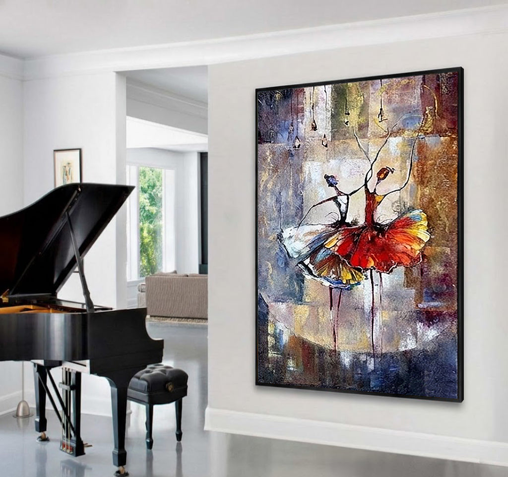 Dancing Soul – Hand-Painted Abstract Ballet Dancers Modern Palette Knife Textured Oil Portrait Painting | Contemporary Expressionist Living Room & Office Art