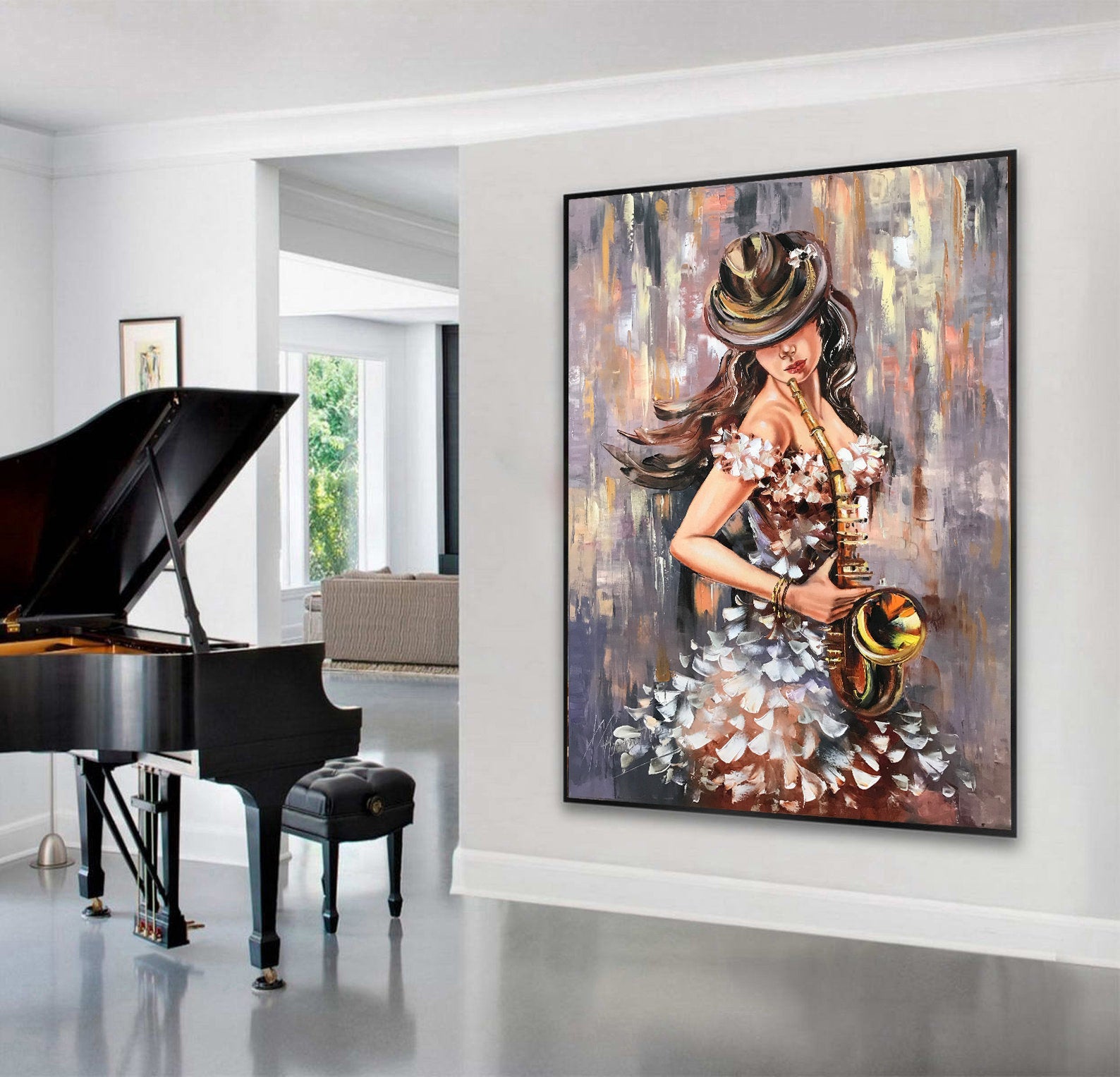 Jazz Rhythm – Palette Knife Portrait Oil Portrait Painting | Contemporary Expressionist Living Room & Office Art