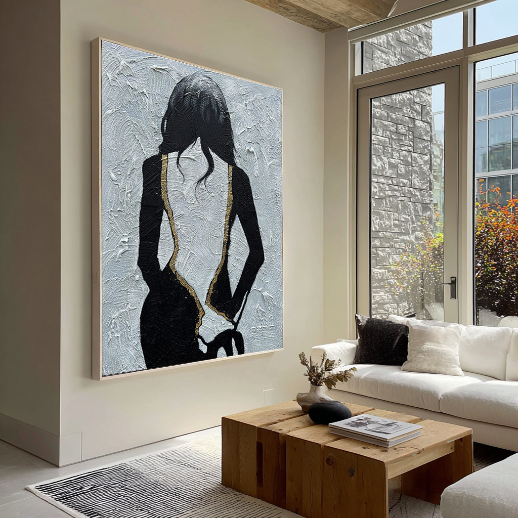 Silhouette Elegance – Modern Plaster Relief Female Silhouette Portrait Painting | Contemporary Expressionist Living Room & Office Art