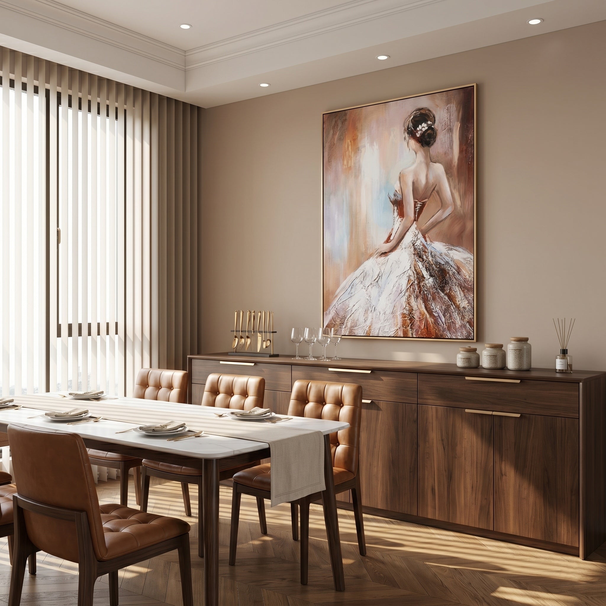 Glance of Time – Impressionist Impasto Girl in White Gown | Modern Aesthetic Bedroom Wall Art