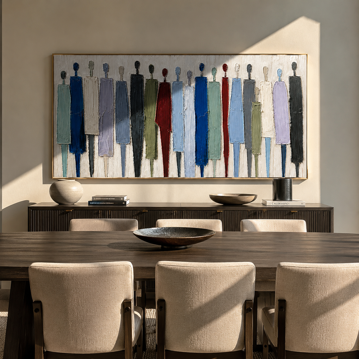 Standing in Stillness displayed above a sofa in a coordinated modern interior