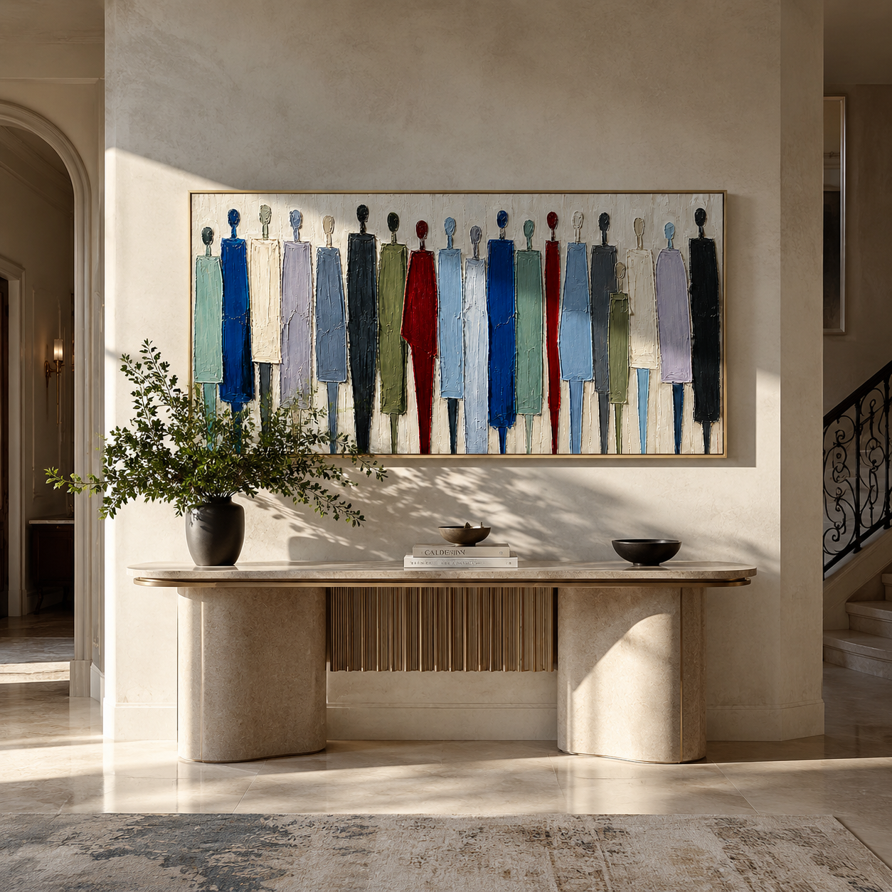 Standing in Stillness styled in a refined living area with neutral furnishings