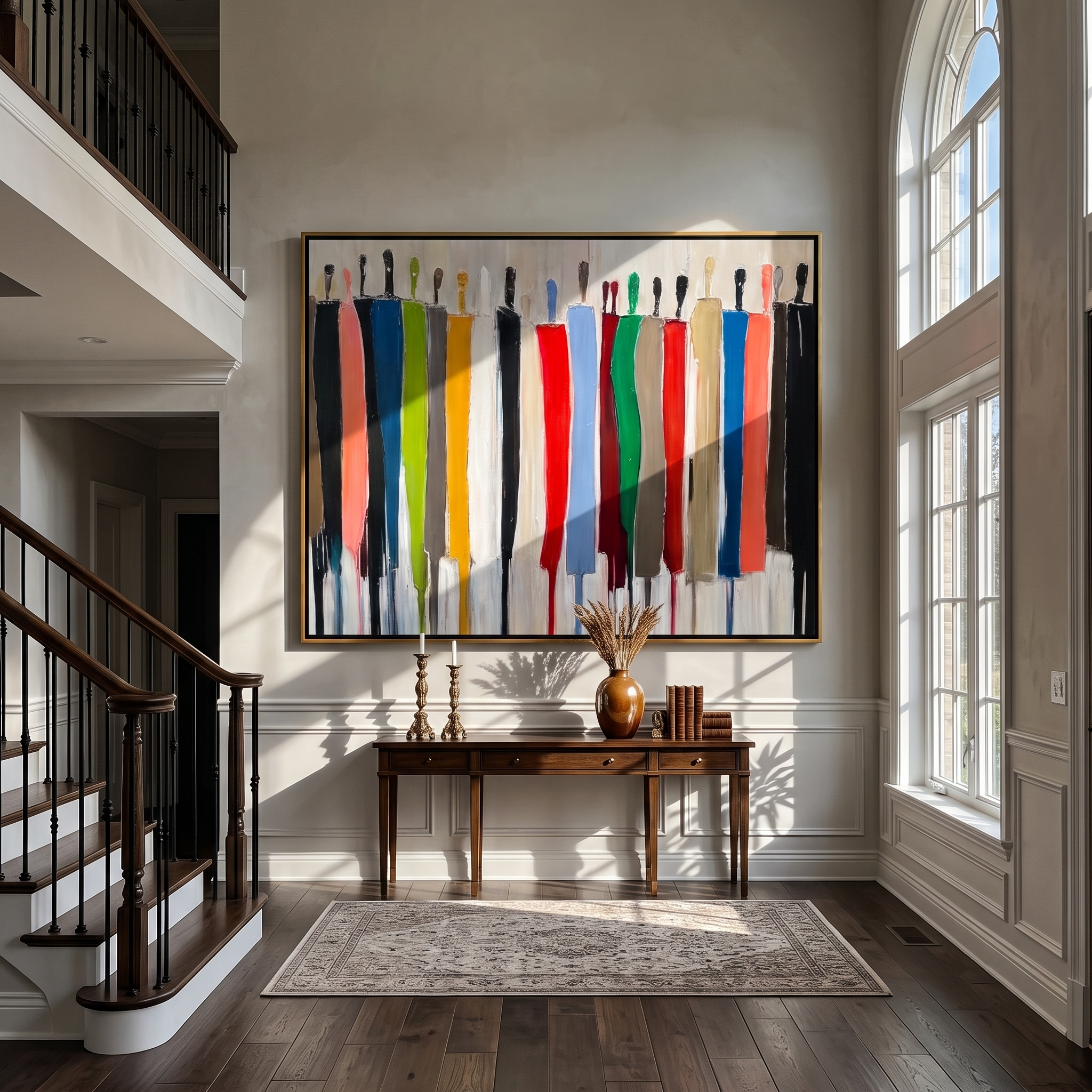 Collective Spirit – Hand-Painted Multicolored Abstract Crowd Portrait Painting | Bold Expressionist Living Room & Dining Room Art