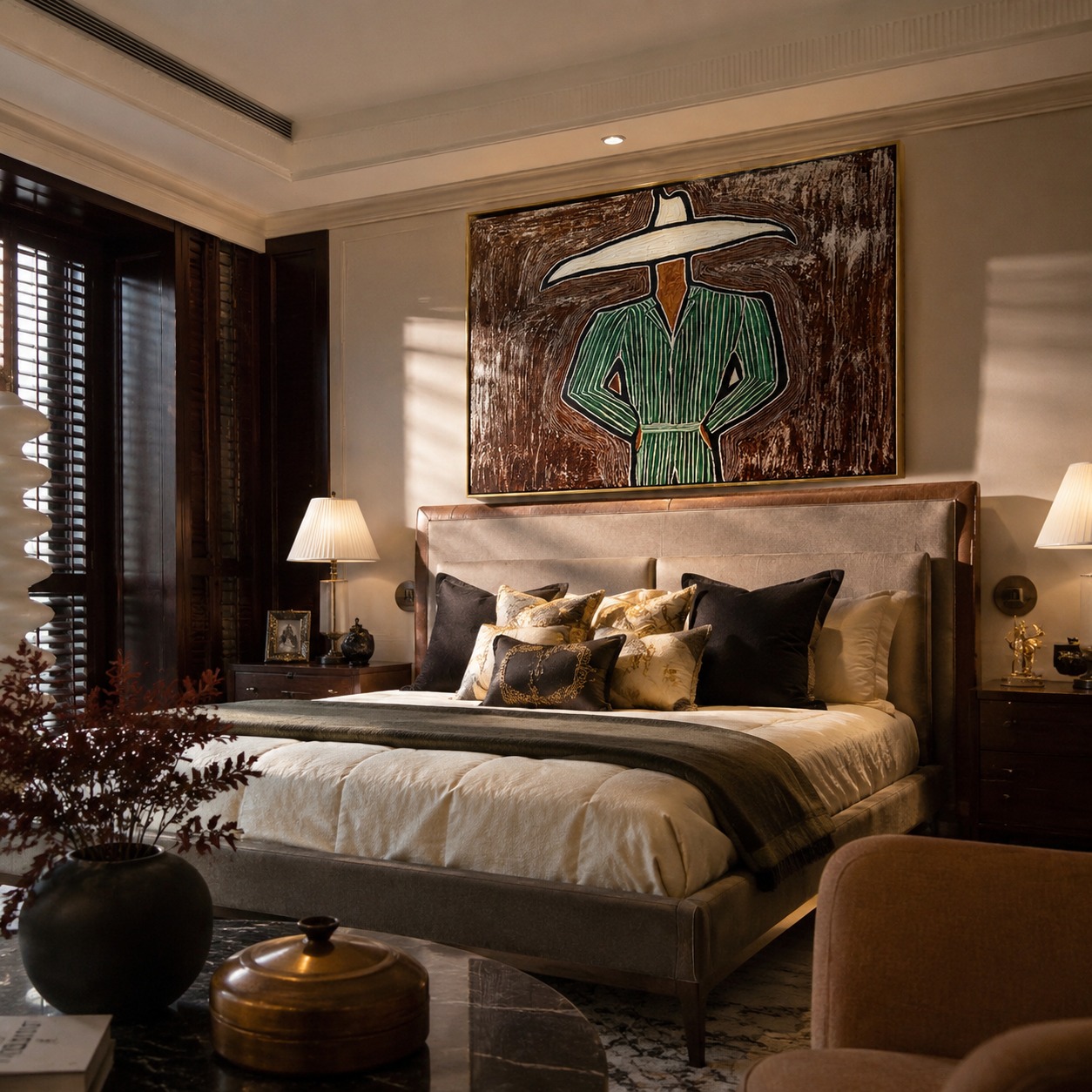 The Wild Domain – Modern Emerald Green Striped Cowboy Painting | Rustic Avant-Garde Hallway Art