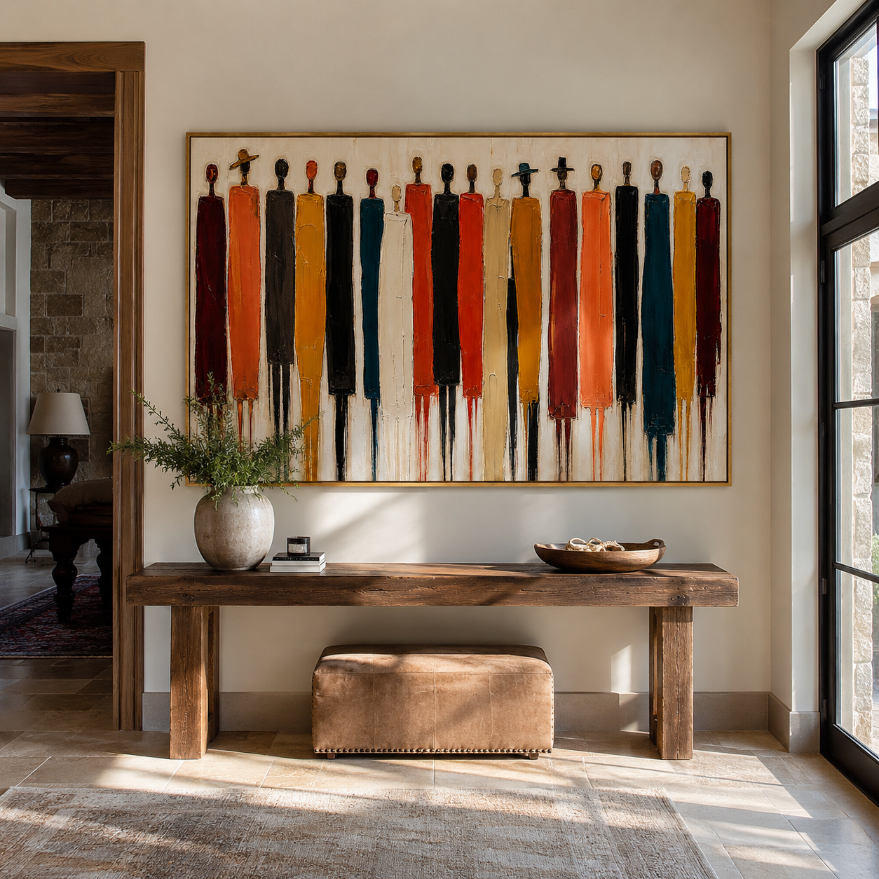 Long Figures Gather styled in a refined living area with neutral furnishings